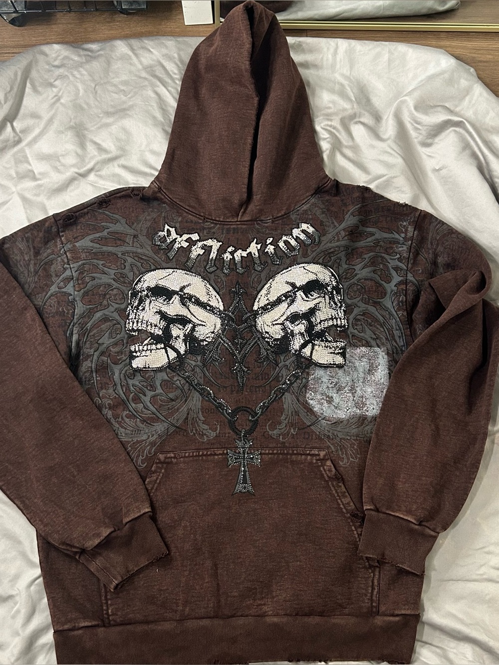 Affliction Collapse Rhinestone Brown Wash Hoodie